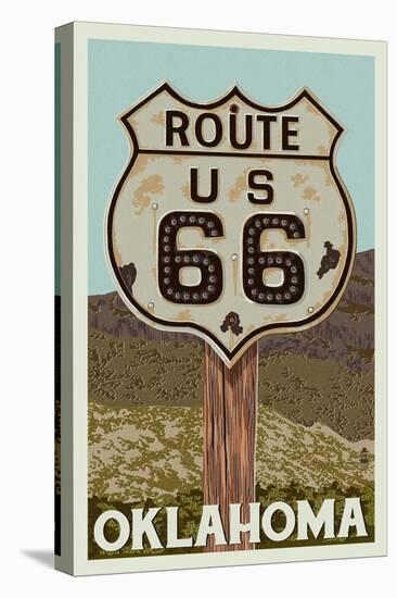 Oklahoma - Route 66 - Letterpress-Lantern Press-Stretched Canvas