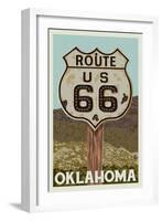Oklahoma - Route 66 - Letterpress-Lantern Press-Framed Art Print