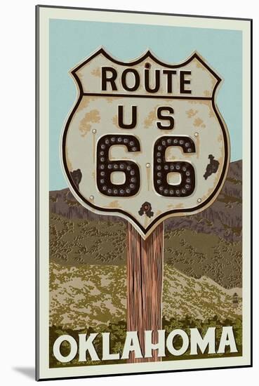 Oklahoma - Route 66 - Letterpress-Lantern Press-Mounted Art Print