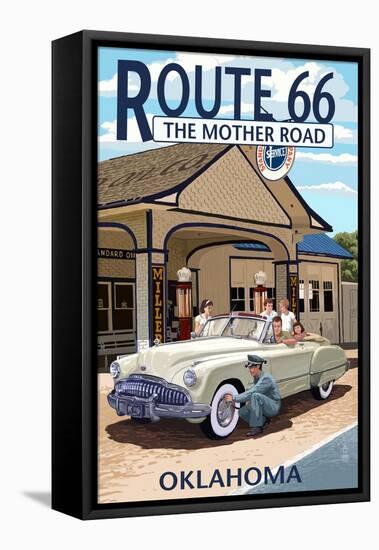 Oklahoma - Route 66 - Service Station-Lantern Press-Framed Stretched Canvas