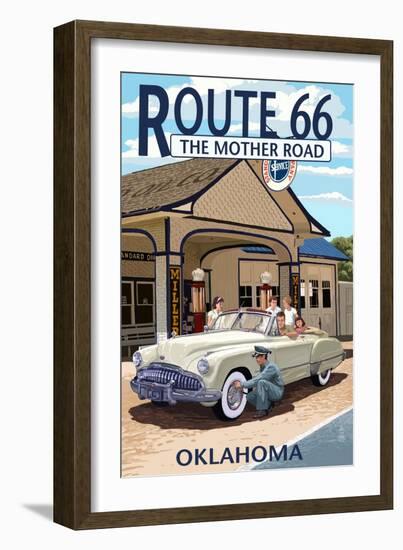 Oklahoma - Route 66 - Service Station-Lantern Press-Framed Art Print