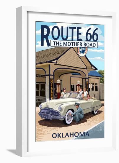 Oklahoma - Route 66 - Service Station-Lantern Press-Framed Art Print