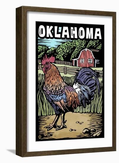 Oklahoma - Scratchboard - Rooster-Lantern Press-Framed Art Print