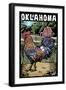 Oklahoma - Scratchboard - Rooster-Lantern Press-Framed Art Print