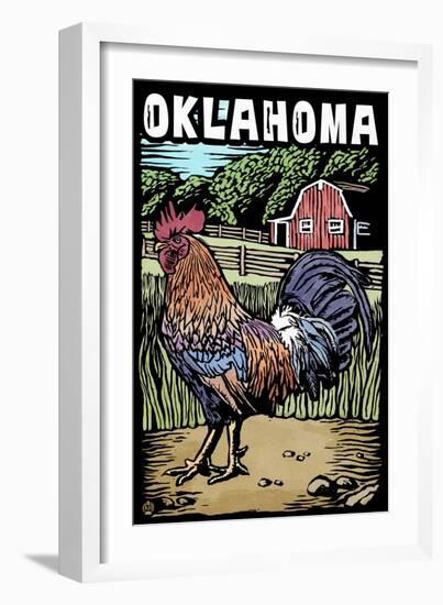 Oklahoma - Scratchboard - Rooster-Lantern Press-Framed Art Print