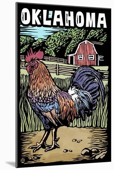 Oklahoma - Scratchboard - Rooster-Lantern Press-Mounted Art Print