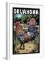 Oklahoma - Scratchboard - Rooster-Lantern Press-Framed Art Print