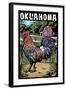 Oklahoma - Scratchboard - Rooster-Lantern Press-Framed Art Print