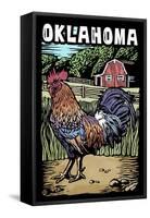 Oklahoma - Scratchboard - Rooster-Lantern Press-Framed Stretched Canvas