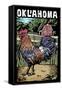 Oklahoma - Scratchboard - Rooster-Lantern Press-Framed Stretched Canvas