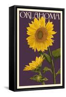 Oklahoma - Sunflowers - Letterpress-Lantern Press-Framed Stretched Canvas