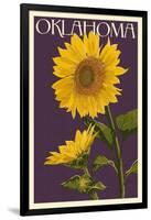 Oklahoma - Sunflowers - Letterpress-Lantern Press-Framed Art Print