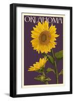 Oklahoma - Sunflowers - Letterpress-Lantern Press-Framed Art Print