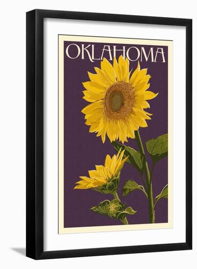 Oklahoma - Sunflowers - Letterpress-Lantern Press-Framed Art Print