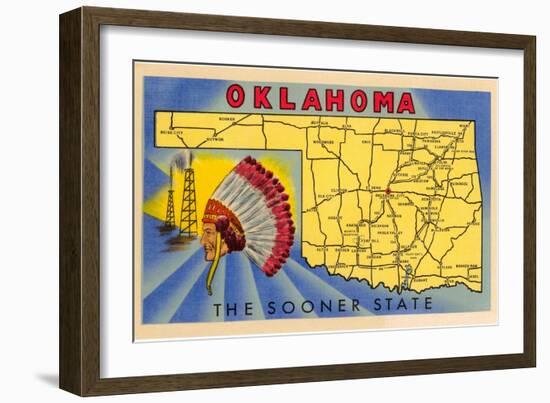 Oklahoma, The Sooner State, Map-null-Framed Art Print