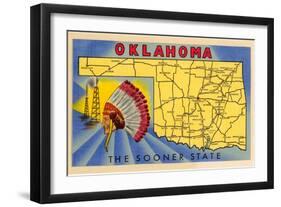 Oklahoma, The Sooner State, Map-null-Framed Art Print