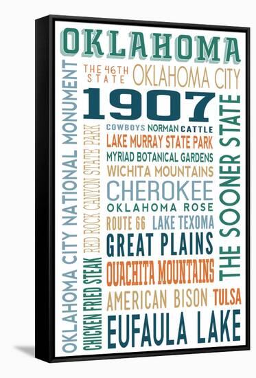 Oklahoma - Typography-Lantern Press-Framed Stretched Canvas