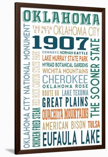 Oklahoma - Typography-Lantern Press-Framed Art Print