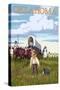 Oklahoma - Wagon Scene-Lantern Press-Stretched Canvas