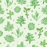 Vector Green Lineart Succulents Seamless Pattern-Oksancia-Art Print