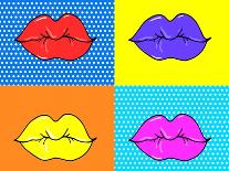 Pop Art Lips. Warhol Style Poster. Dot Background, Raster Effect. Vector Fashion Illustration. Hand-oksanka007-Art Print