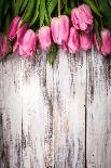 Pink Tulips over Wooden Table-oksix-Photographic Print