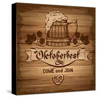 Oktoberfest, Vintage Poster With Wooden Background-Pagina-Stretched Canvas