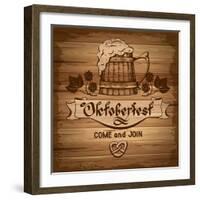 Oktoberfest, Vintage Poster With Wooden Background-Pagina-Framed Art Print