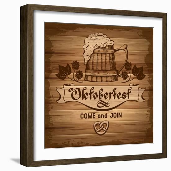 Oktoberfest, Vintage Poster With Wooden Background-Pagina-Framed Art Print
