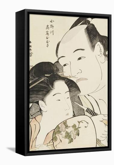 Okubi-E Portrait of the Wrestler Onogawa Kisaburo and the Noted Beauty Ohisa of Takashimaya-Katsukawa Shunsho-Framed Stretched Canvas