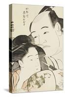 Okubi-E Portrait of the Wrestler Onogawa Kisaburo and the Noted Beauty Ohisa of Takashimaya-Katsukawa Shunsho-Stretched Canvas