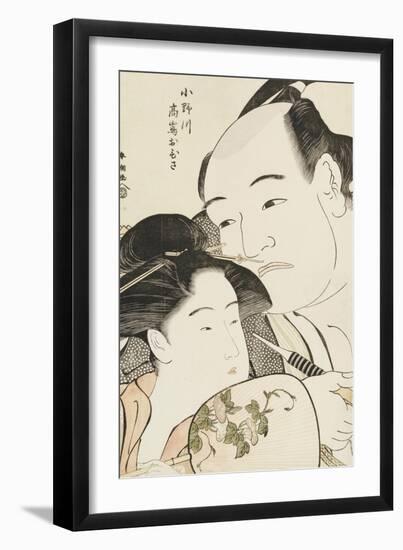 Okubi-E Portrait of the Wrestler Onogawa Kisaburo and the Noted Beauty Ohisa of Takashimaya-Katsukawa Shunsho-Framed Giclee Print