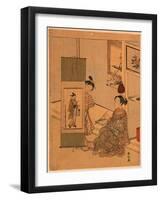 Okumura Masanobu No Kakejiku O Miru Yujo-Suzuki Harunobu-Framed Giclee Print