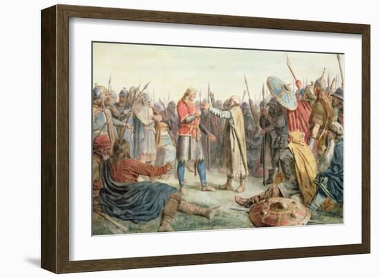 Olav Trygvasson is chosen to be king of Oreting, 1859 watercolor on paper-Peter Nicolai Arbo-Framed Giclee Print