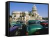 Old 1950s American Cars Outside El Capitolio Building, Havana, Cuba-Bruno Barbier-Framed Stretched Canvas