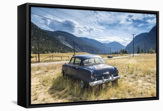 Old Abandoned American Car by Road, British Colombia, Canada-Peter Adams-Framed Stretched Canvas