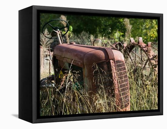 Old Abandoned Farm Tractor, Defiance, Missouri, USA-Walter Bibikow-Framed Stretched Canvas