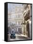 Old American Car Driving Along Quiet Street in Havana Centro, Havana, Cuba-null-Framed Stretched Canvas