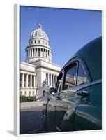 Old American Car Parked Near the Capitolio Building, Havana, Cuba, West Indies, Central America-Martin Child-Framed Photographic Print