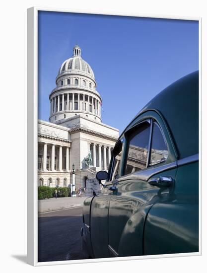 Old American Car Parked Near the Capitolio Building, Havana, Cuba, West Indies, Central America-Martin Child-Framed Photographic Print