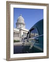 Old American Car Parked Near the Capitolio Building, Havana, Cuba, West Indies, Central America-Martin Child-Framed Photographic Print