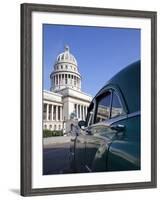 Old American Car Parked Near the Capitolio Building, Havana, Cuba, West Indies, Central America-Martin Child-Framed Photographic Print