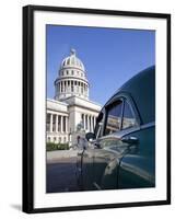 Old American Car Parked Near the Capitolio Building, Havana, Cuba, West Indies, Central America-Martin Child-Framed Photographic Print