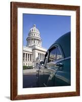 Old American Car Parked Near the Capitolio Building, Havana, Cuba, West Indies, Central America-Martin Child-Framed Photographic Print