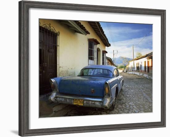 Old American Car Parked on Cobbled Street, Trinidad, Cuba, West Indies, Central America-Lee Frost-Framed Photographic Print