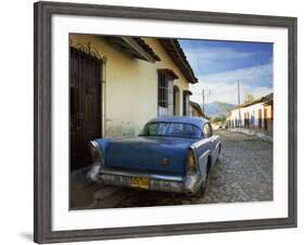 Old American Car Parked on Cobbled Street, Trinidad, Cuba, West Indies, Central America-Lee Frost-Framed Photographic Print