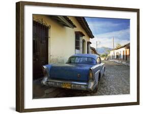 Old American Car Parked on Cobbled Street, Trinidad, Cuba, West Indies, Central America-Lee Frost-Framed Photographic Print