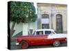 Old American Car Parked on Street Beneath Fruit Tree, Cienfuegos, Cuba, Central America-Lee Frost-Stretched Canvas