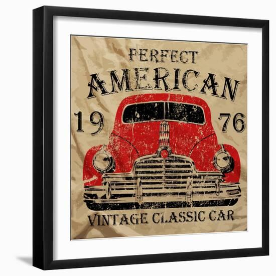 Old American Car Vintage Classic Retro Man T Shirt Graphic Design-emeget-Framed Art Print