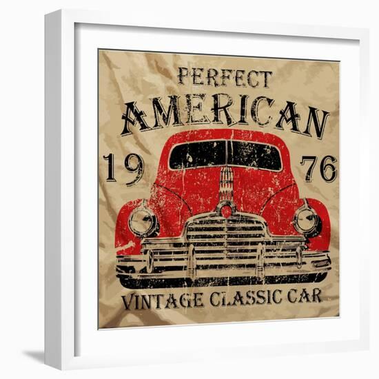 Old American Car Vintage Classic Retro Man T Shirt Graphic Design-emeget-Framed Art Print